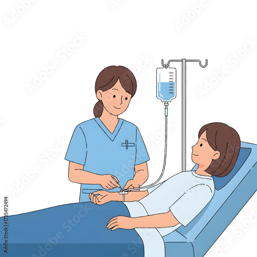 Nurse Inserting IV Drip for Patient Vector Illustration