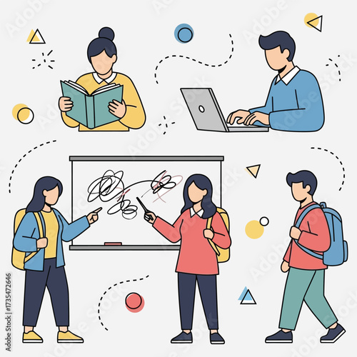 Educational Icons Representing Learning, Studying, and Technology in the Classroom