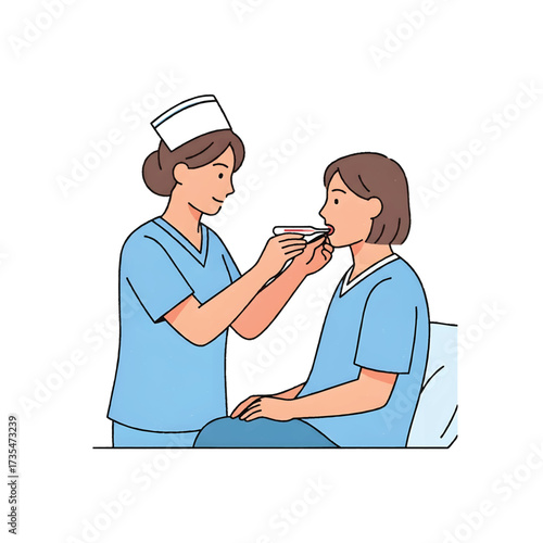 Nurse Checking Patient Temperature with Thermometer Vector