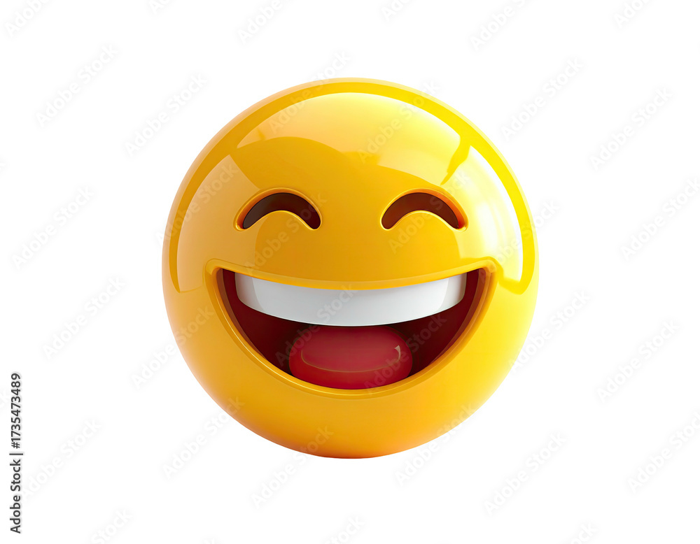 Fototapeta premium 3D rendered happy yellow emoji with wide open smile and white teeth