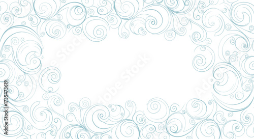 Elegant swirling patterns of light blue frost and snowflakes create a delicate border.
