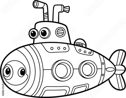 Cartoon Submarine with Googly Eyes and Propeller underwater vehicle
