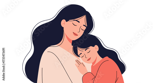 An illustration of a mother and daughter sharing a tender moment of love and comfort.