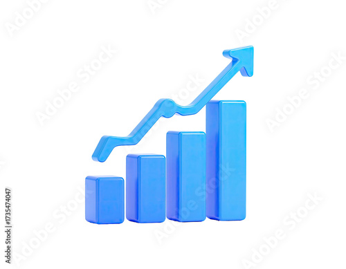 A 3D blue chart shows bars growing higher, with an arrow pointing upwards