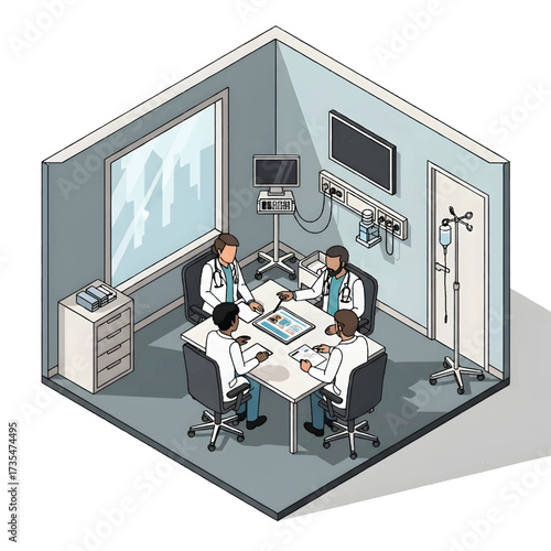 Doctors Discussing Patient File at Conference Table Vector