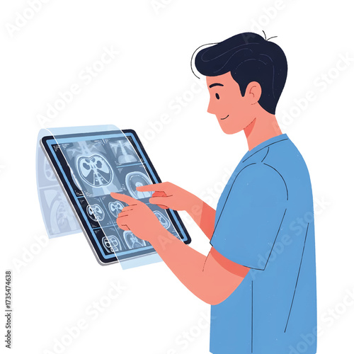 Doctor Consulting Patient with Radiology Tablet Vector