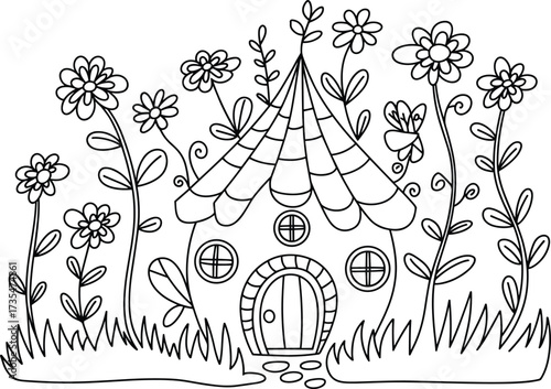 Enchanted Fairy House Surrounded by Giant Flowers and Grass home dwelling