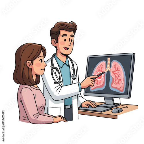 Doctor Showing Lungs X-Ray on Monitor Vector Illustration