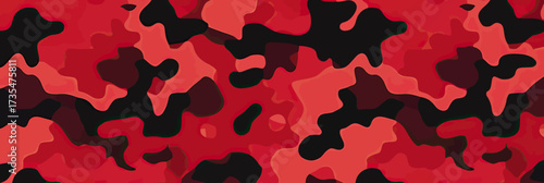 Seamless red black military camouflage pattern background with abstract organic shapes in flat minimalist vector style for textile and design