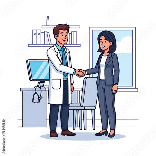 Doctor Shaking Hands with Patient Vector Illustration