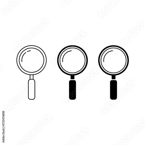 Three  magnifying  glass  icons  in  minimalist  black  and  white  design  on  white  background
