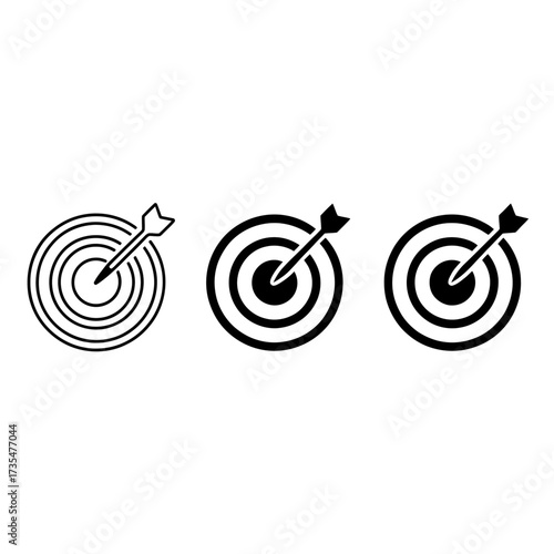 Minimalist bullseye targets with arrows in black and white symbolizing precision and success