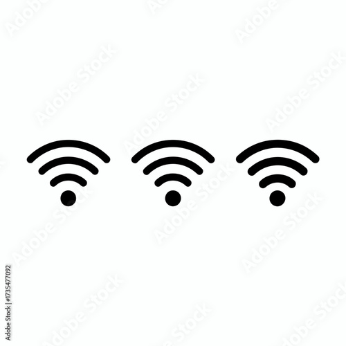 Wi-fi signal illustration showcasing three black wifi icons isolated on white background vector