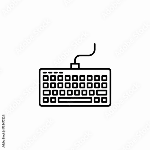Outlined keyboard icon showing a wired computer keyboard in minimalistic black line illustration