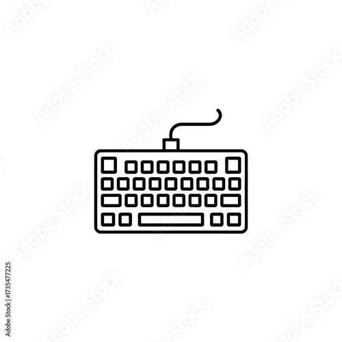 Minimalist outline illustration of a computer keyboard with a black and white design for tech use