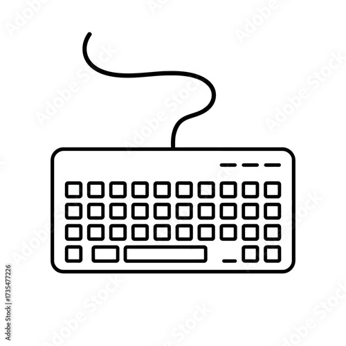 Minimalist black and white keyboard icon illustration, simple line art electronic device design