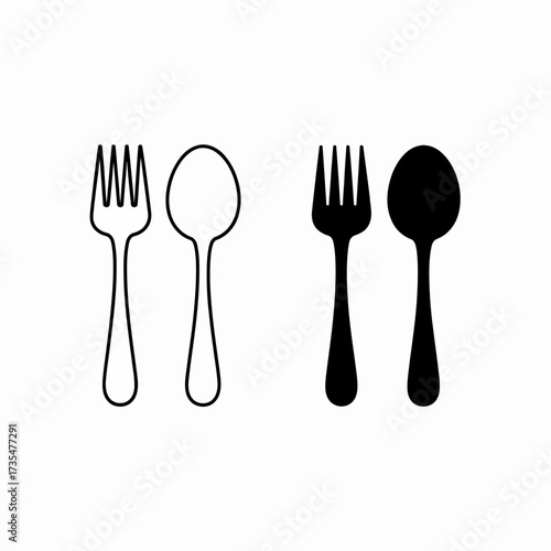 Black and white fork and spoon icon symmetrical design for culinary and kitchen visual appeal