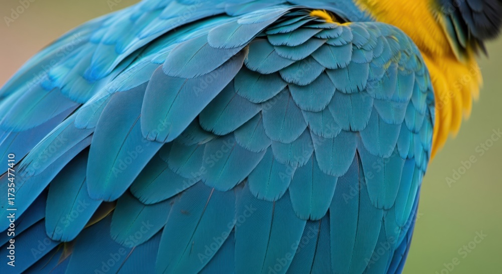Fototapeta premium Close-up of a parrot's vibrant blue feathers