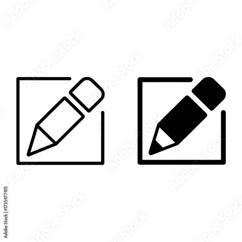 Vector outline and solid black pencil icons for editing or design in a digital interface image