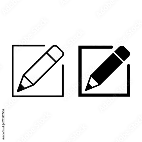 Pencil and paper icons in minimalist black outline vector art illustration for blog design use