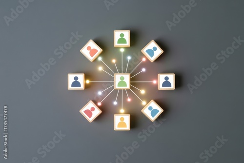 Conceptual image of a connected team and community, illustrating organizational structure and digital networking