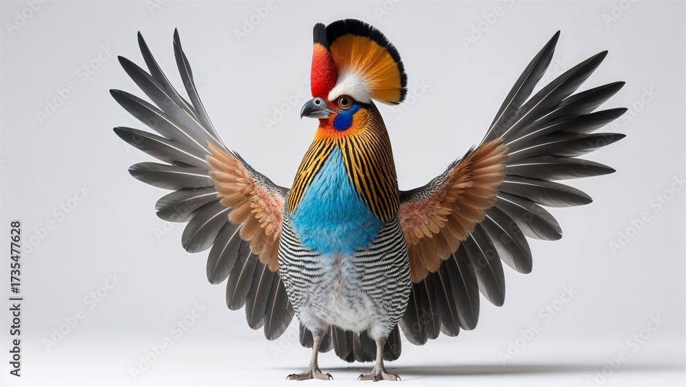 Obraz premium Full-body secretary bird standing upright with crest feathers raised, isolated on white