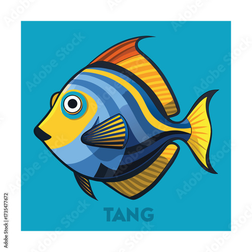 Colorful Tang Fish Illustration with Blue Background Keywords: tang, fish, illustration