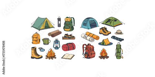 Print  Vector Collection of Outdoor Camping Icons and Gear