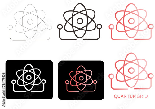 Quantum Grid Icon Set Atomic Structure and Digital Network Concepts