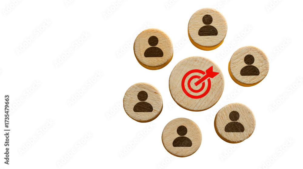 Obraz premium Wooden circles with user icons, a central target