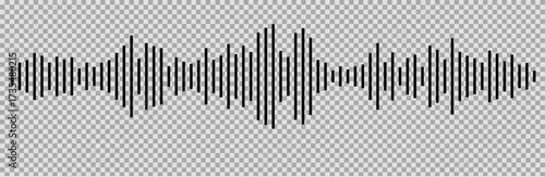Sound radio wave icon, voice message podcast audio recording. Music waveform pulse, equalizer rhythm symbol. Record level vibration.