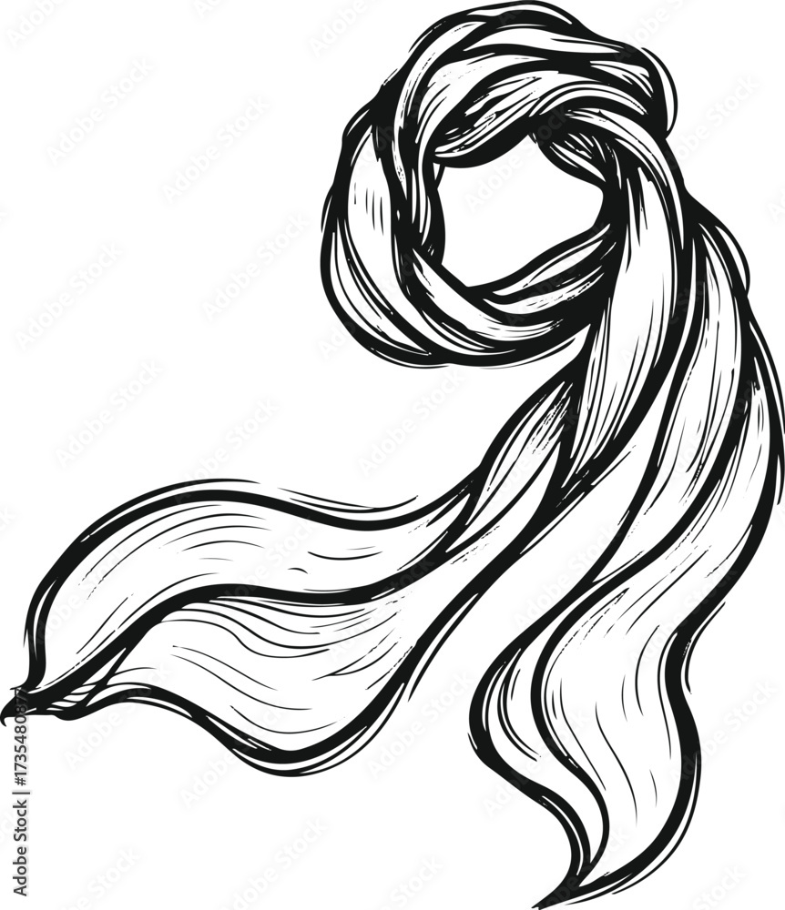 Obraz premium Elegant line drawing of a scarf flowing in wind