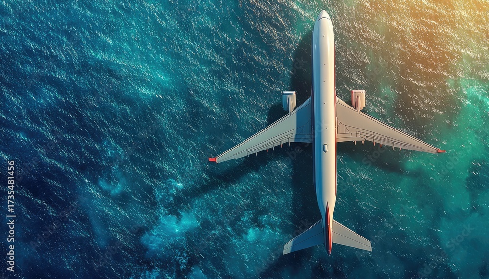 Fototapeta premium Airplane on a turquoise ocean