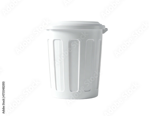 Wallpaper Mural White, plastic trash receptacle with a lid against a stark black background Torontodigital.ca