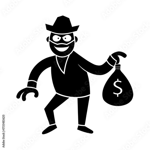 cartoon money thief vector art illustration.