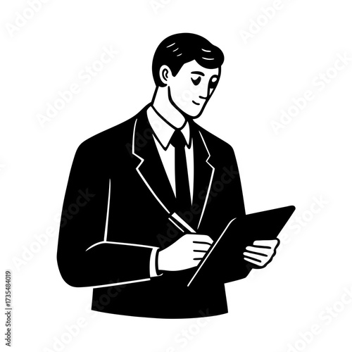 male manager taking notes vector art illustration.