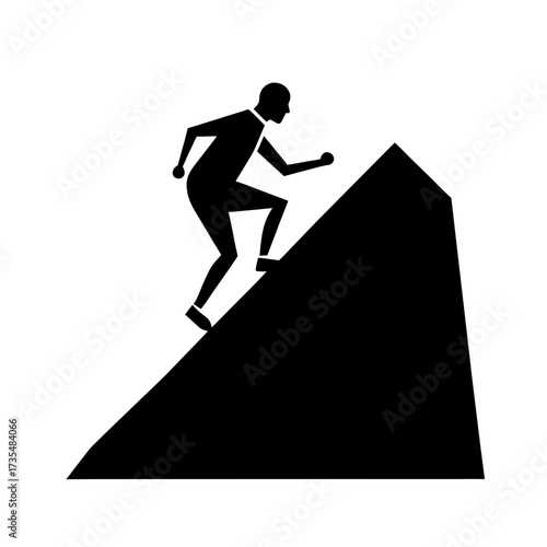 man climbing a steep hill vector art illustration