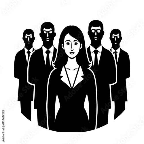 single female employee with male coworkers vector illustration