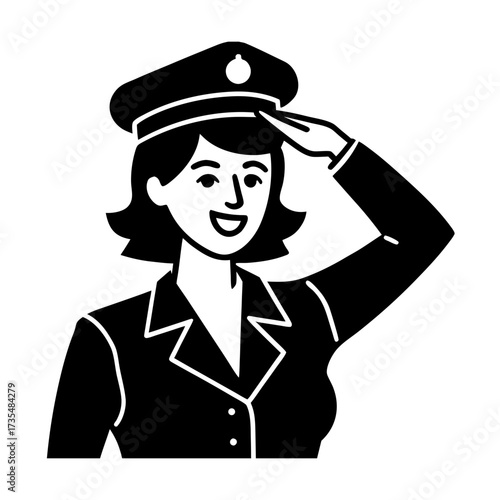smiling female police officer saluting vector art 