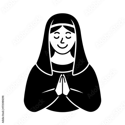 smiling nun in prayer vector art illustration