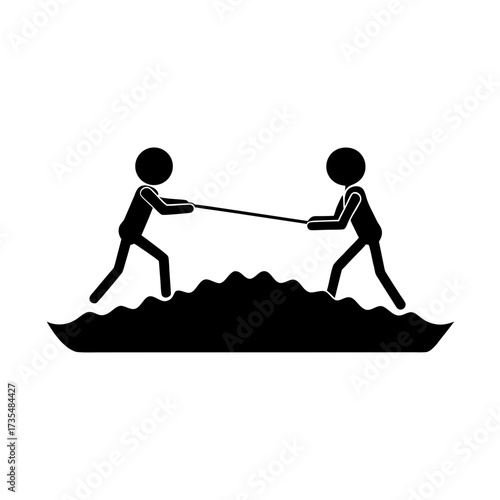 stick figures tug of war over an island vector art