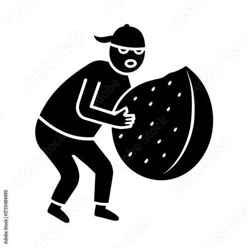 thief stealing a watermelon vector art illustration