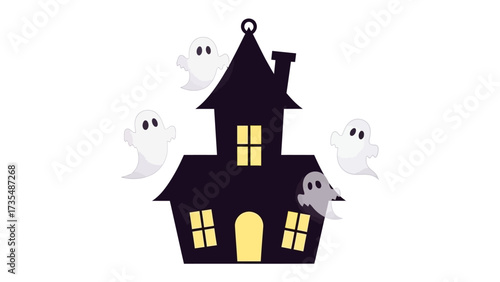 Spooky Halloween Haunted House: A haunted house with whimsical ghost, perfect for a chilling night of fright and fun.
