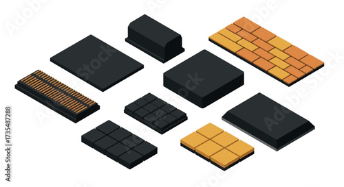 Isometric brick and paving blocks set for architectural design