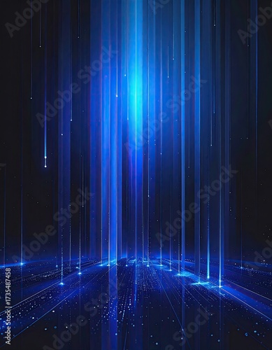 Blue light streams down, reflecting off a surface