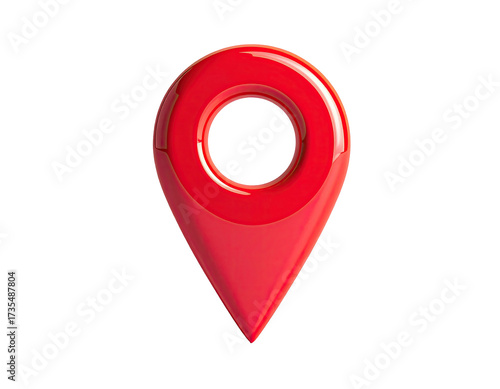 3D rendered glossy red location pin, icon for navigation and mapping