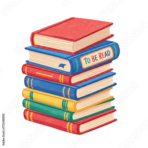 Stack of colorful books sits on white surface, inviting readers to explore literary worlds and embark on educational journeys, creating a sense of knowledge and wonder.