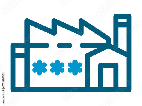 Factory building icon vector representing seafood processing, cold storage, and production.