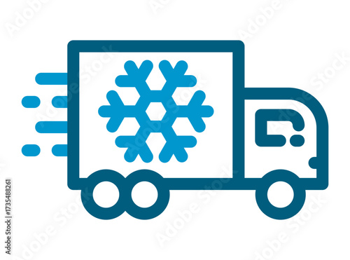 Refrigerated truck line icon vector representing seafood transport and frozen food delivery.