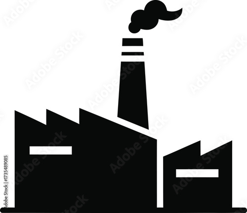 Black silhouette of a factory emitting smoke from chimney